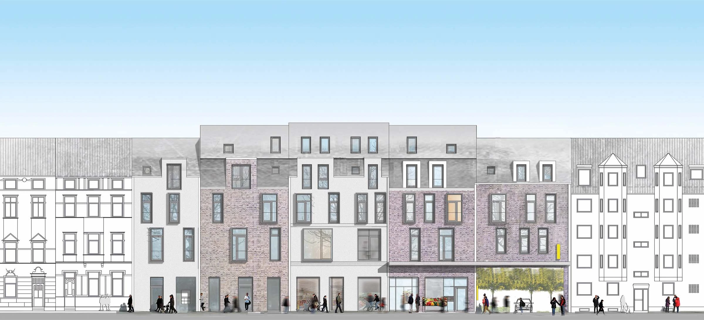 Architektur-Ansicht Quartier am Wasserturm – Entwurf Neubau Viersener Straße Mönchengladbach