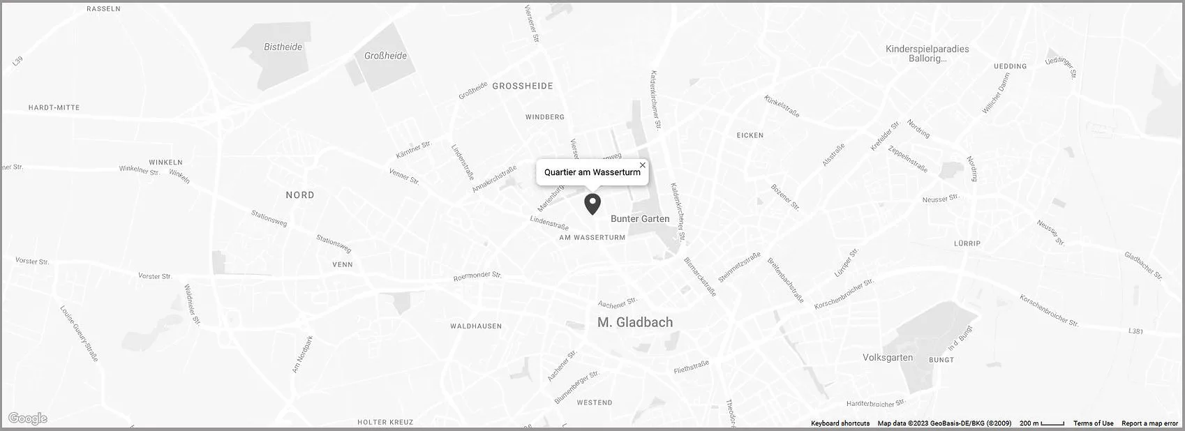 Kartenausschnitt – Standort Quartier am Wasserturm, Viersener Straße Mönchengladbach